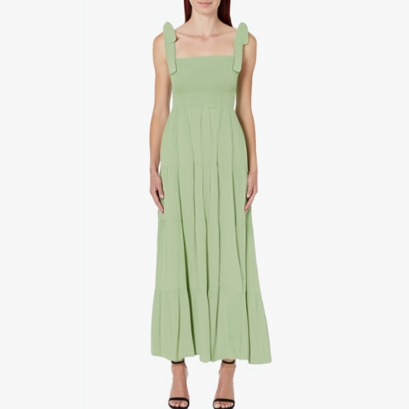 Mint Green Maxi Tiered Boho Dress Shoulder Ties Long Flowy Bohemian Tie Sundress - Picture 13 of 13